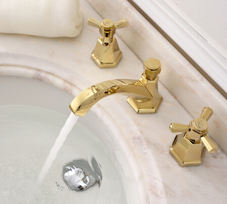 Brass Trois Morceaux Golden Imprimés Lavabo Robinet Mélangeur TA660G