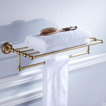 Laiton antique 24 pouces Salle de bain étagère avec porte-serviettes TAB2004 - Cliquez sur l'image pour la fermer