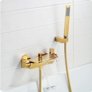 Antiquités Laiton Doré Mural Rayons Larges Robinet de Bain Avec Douche Manuelle TG0703