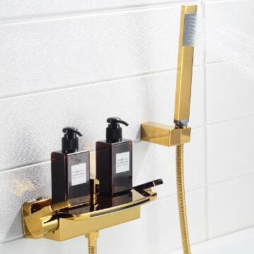 Antiquités Laiton Doré Mural Rayons Larges Robinet de Bain Avec Douche Manuelle TG0703