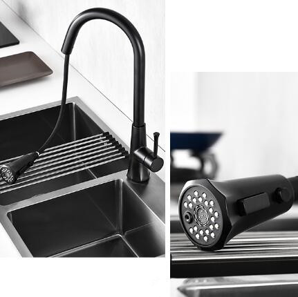 Laiton Noir Trois Modes de Sortie Mélangeur Robinet de Cuisine Rétractable TP0278B