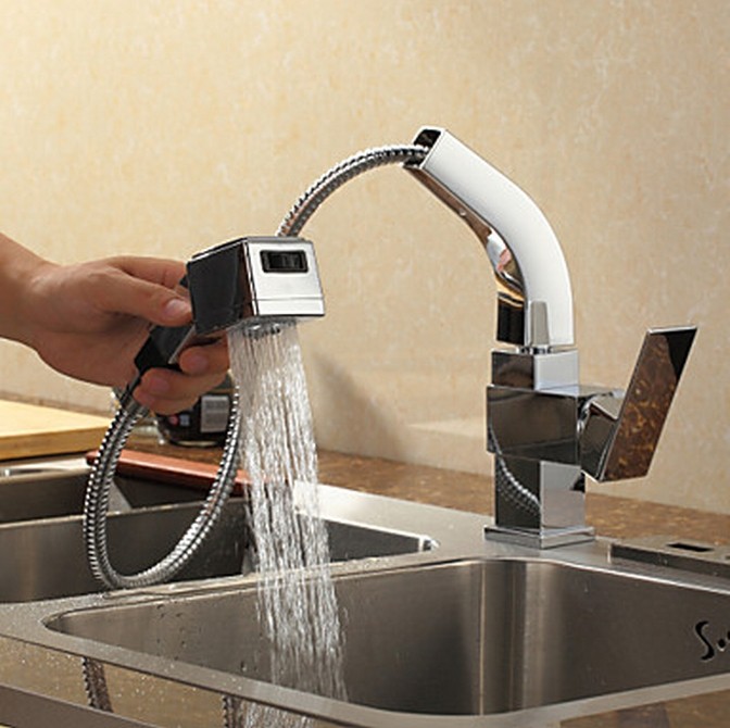 Laiton massif contemporaine Pull Out robinet de cuisine finition chromée TQ0761